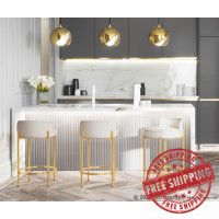 Lumisource B26-CHLOE AUVW2 Chloe Contemporary Counter Stool in Gold Metal and White Velvet - Set of 2